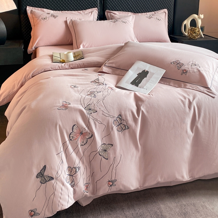 91家纺网 家纺一手货源 找家纺 涵宸家纺 2024新款全棉磨毛刺绣四件套--蝶影系列 蝶影-紫