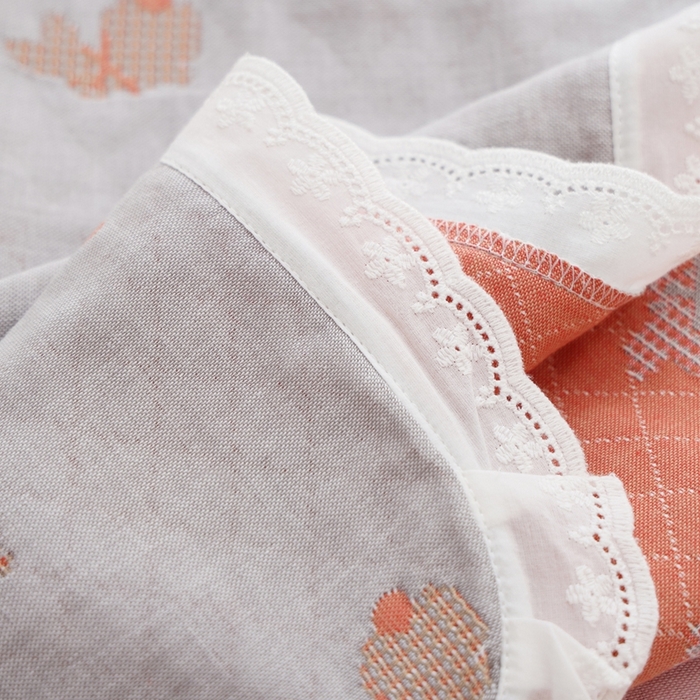 91家纺网 家纺一手货源 找家纺 朴尔家纺-毛巾被 2024新款韩版小碎花边全棉四层纱布枕巾 领结兔-灰