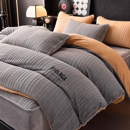 91家纺网 家纺一手货源 找家纺 好眠好梦家纺 2024新款慕丝牛奶绒床笠四件套 高级灰