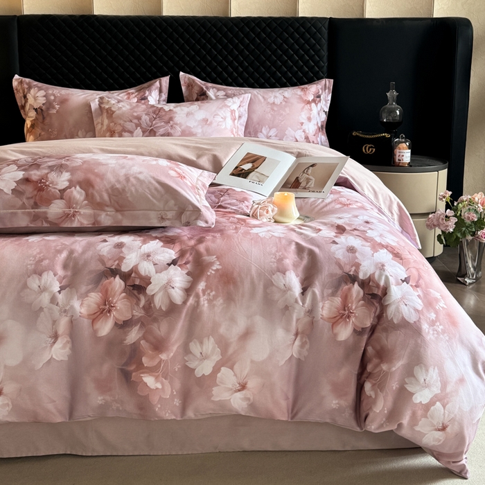 91家纺网 家纺一手货源 找家纺 涵宸家纺 2024新款全棉磨毛数码印花四件套 森屿-桔