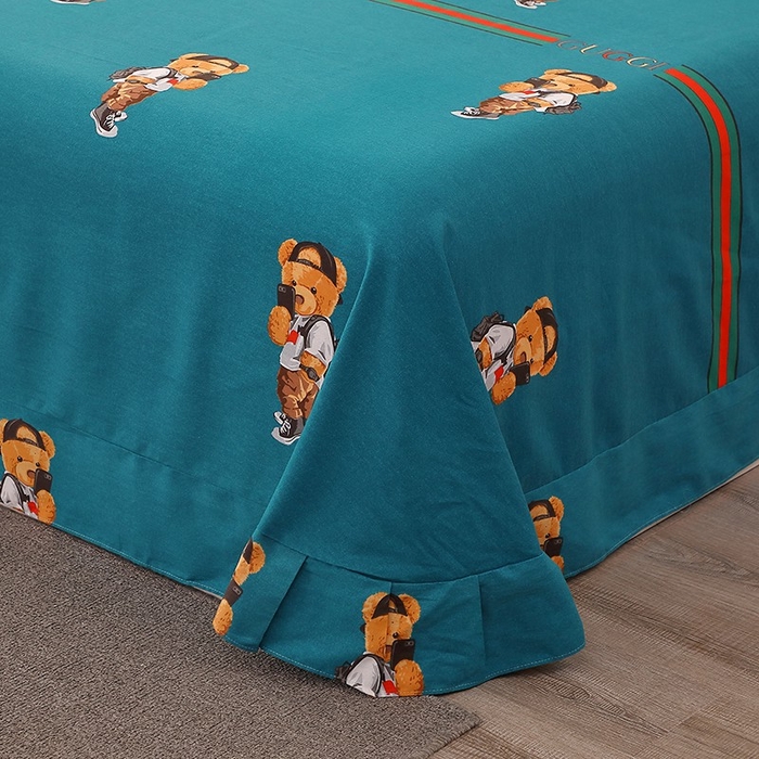 91家纺网 家纺一手货源 找家纺 晶缦家纺 2024新款典雅系-全棉活性磨毛多规格单品床单 潮玩小熊蓝