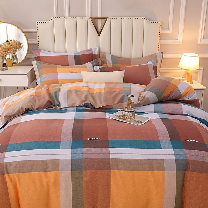 91家纺网 家纺一手货源 找家纺 晶缦家纺 2024新款典雅系-全棉活性磨毛多规格四件套 苏格风情桔