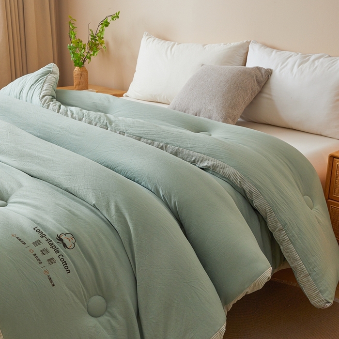 91家纺网 家纺一手货源 找家纺 创优家纺 2025新款无印风立体新疆棉花被被子冬被芯春秋被直播  新疆棉-松绿