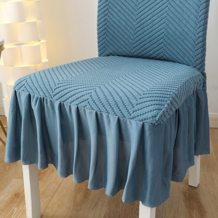 91家纺网 家纺一手货源 找家纺 千彤沙发垫 2024新款拉华绒人字纹系列裙边椅子套 裙边-人字纹-水蓝