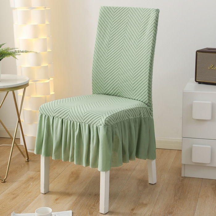 91家纺网 家纺一手货源 找家纺 千彤沙发垫 2024新款拉华绒人字纹系列裙边椅子套 裙边-人字纹-浅绿