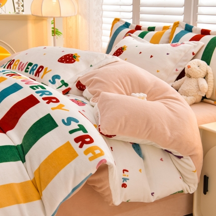 91家纺网 家纺一手货源 找家纺 （总）斯尔顿 2025新款230g小清新高克重牛奶绒四件套