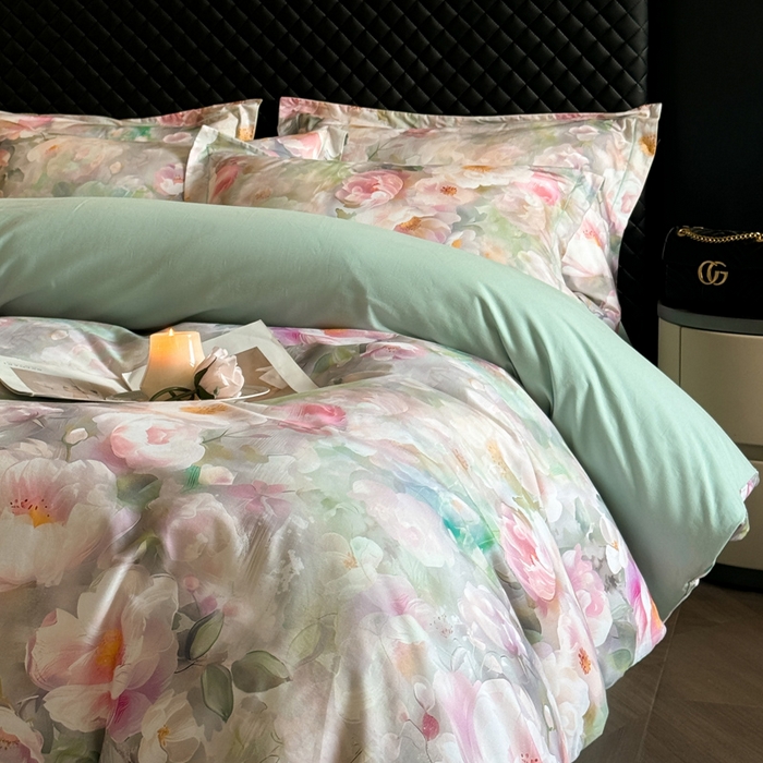 91家纺网 家纺一手货源 找家纺 涵宸家纺 2024新款全棉磨毛数码印花四件套 波漫之约