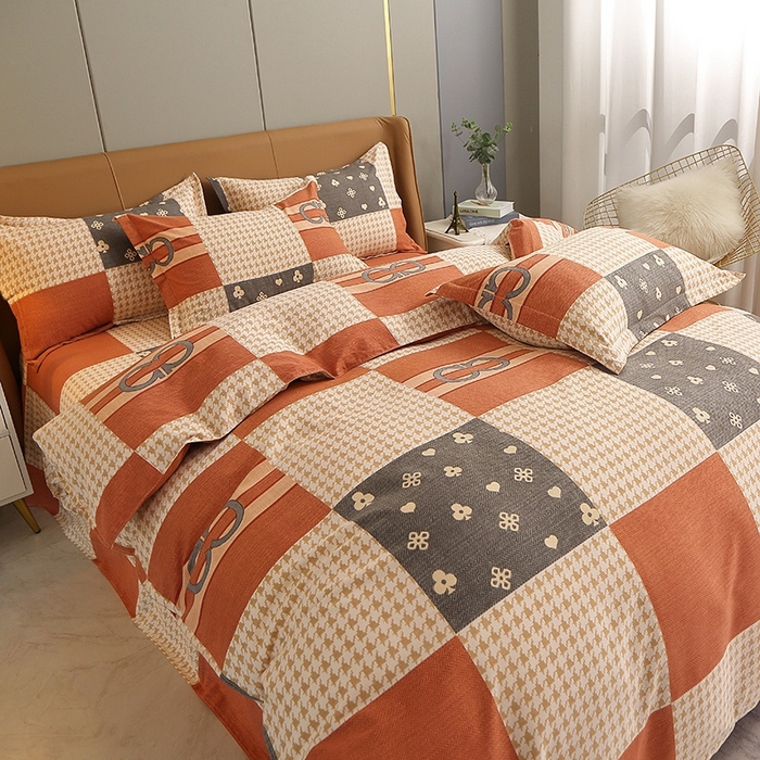 91家纺网 家纺一手货源 找家纺 晶缦家纺 2024新款典雅系-全棉活性磨毛多规格四件套 千鸟格