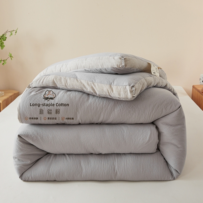 91家纺网 家纺一手货源 找家纺 创优家纺 2025新款无印风立体新疆棉花被被子冬被芯春秋被直播 新疆棉-浅灰