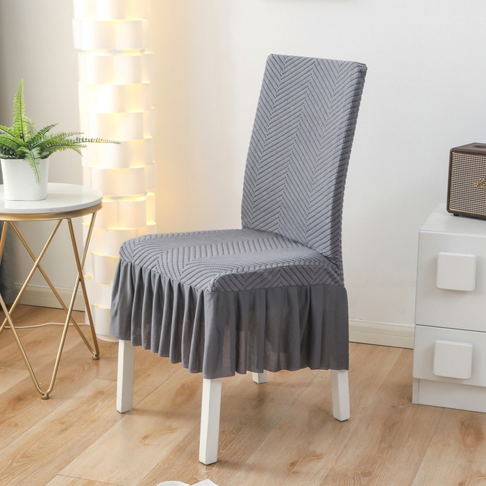 91家纺网 家纺一手货源 找家纺 千彤沙发垫 2024新款拉华绒人字纹系列裙边椅子套 裙边-人字纹-深灰