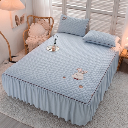 好眠好梦家纺 2024新款叮当兔牛奶绒绣花单床裙 水兰床裙