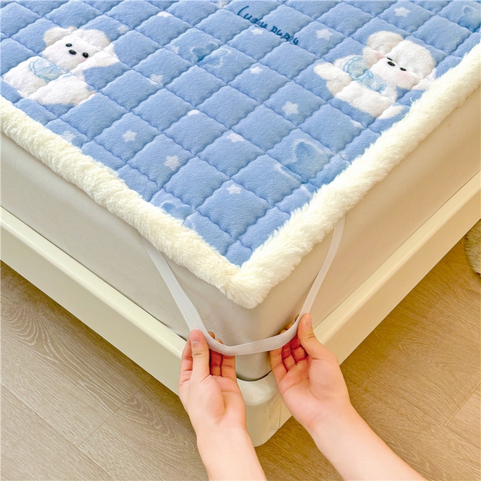 91家纺网 家纺一手货源 找家纺 喜居 2024新款印花牛奶绒床褥垫加厚宝宝绒床褥子床垫薄床垫 幸运狗