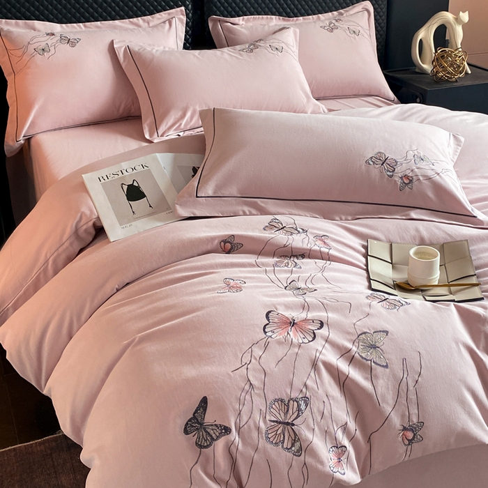 91家纺网 家纺一手货源 找家纺 涵宸家纺 2024新款全棉磨毛刺绣四件套--蝶影系列 蝶影-紫