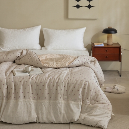 91家纺网 家纺一手货源 找家纺 （总）U被家纺 2025新款法式贴边全棉双层纱豆豆被