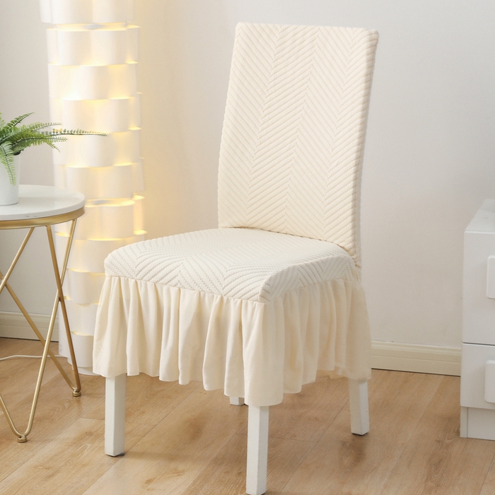 91家纺网 家纺一手货源 找家纺 千彤沙发垫 2024新款拉华绒人字纹系列裙边椅子套 裙边-人字纹-米白