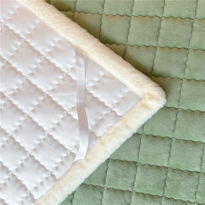 91家纺网 家纺一手货源 找家纺 喜居 2024新款印花牛奶绒床褥垫加厚宝宝绒床褥子床垫薄床垫 暖绒绿