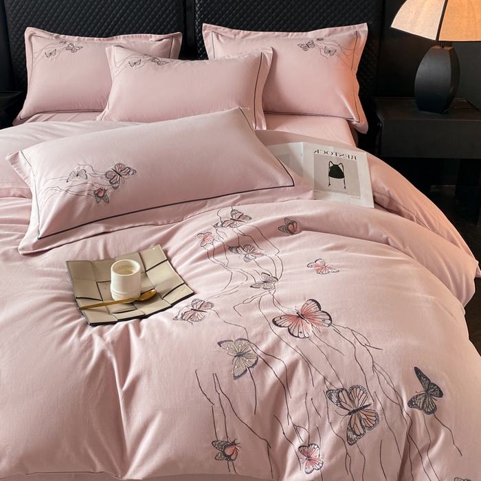 91家纺网 家纺一手货源 找家纺 涵宸家纺 2024新款全棉磨毛刺绣四件套--蝶影系列 蝶影-紫