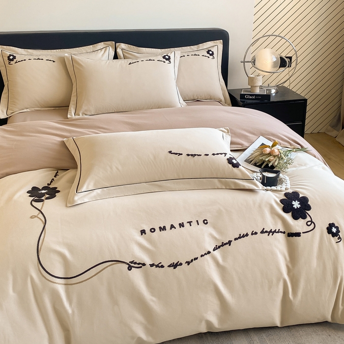 91家纺网 家纺一手货源 找家纺 涵宸家纺 2024新款全棉磨毛毛巾绣四件套--邦尼系列 邦尼-茶色