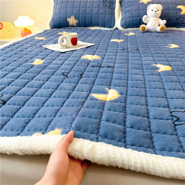 91家纺网 家纺一手货源 找家纺 喜居 2024新款印花牛奶绒床褥垫加厚宝宝绒床褥子床垫薄床垫 星月