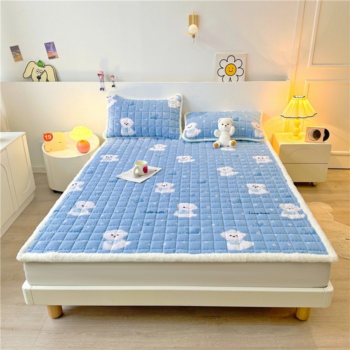 91家纺网 家纺一手货源 找家纺 喜居 2024新款印花牛奶绒床褥垫加厚宝宝绒床褥子床垫薄床垫 幸运狗