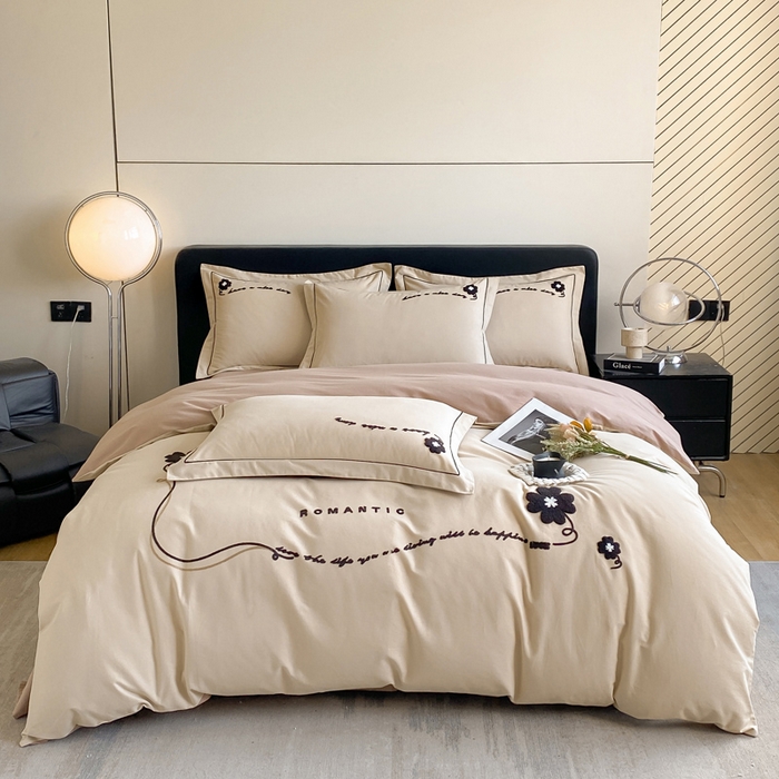 91家纺网 家纺一手货源 找家纺 涵宸家纺 2024新款全棉磨毛毛巾绣四件套--邦尼系列 邦尼-茶色