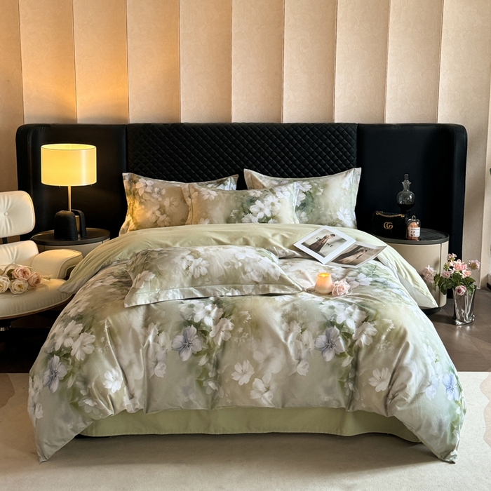 91家纺网 家纺一手货源 找家纺 涵宸家纺 2024新款全棉磨毛数码印花四件套 森屿-绿