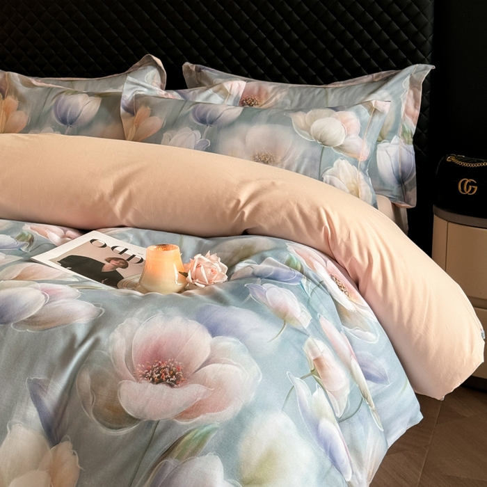 91家纺网 家纺一手货源 找家纺 涵宸家纺 2024新款全棉磨毛数码印花四件套 花海-兰