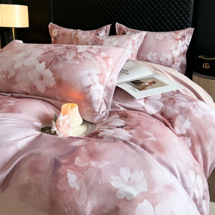 91家纺网 家纺一手货源 找家纺 涵宸家纺 2024新款全棉磨毛数码印花四件套 森屿-桔