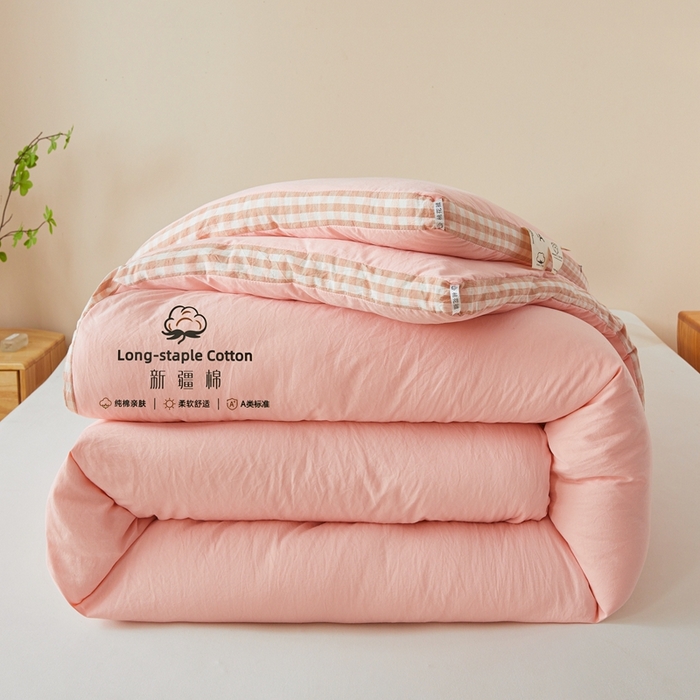 91家纺网 家纺一手货源 找家纺 创优家纺 2025新款无印风立体新疆棉花被被子冬被芯春秋被直播 新疆棉-粉色