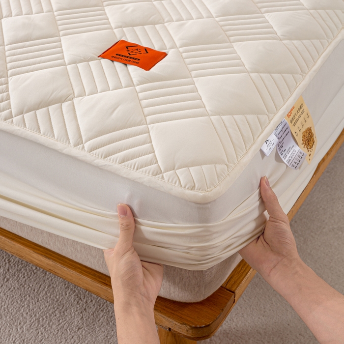 91家纺网 家纺一手货源 找家纺 有品 2024新款A类原棉大豆床笠系列 雅韵-米白