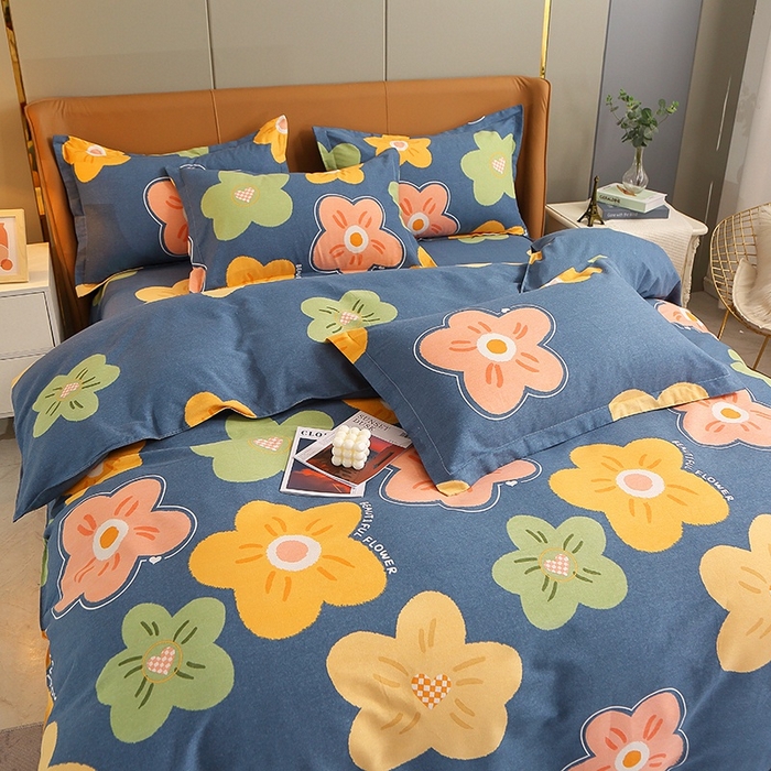 91家纺网 家纺一手货源 找家纺 晶缦家纺 2024新款典雅系-全棉活性磨毛多规格四件套 炫彩佳人蓝