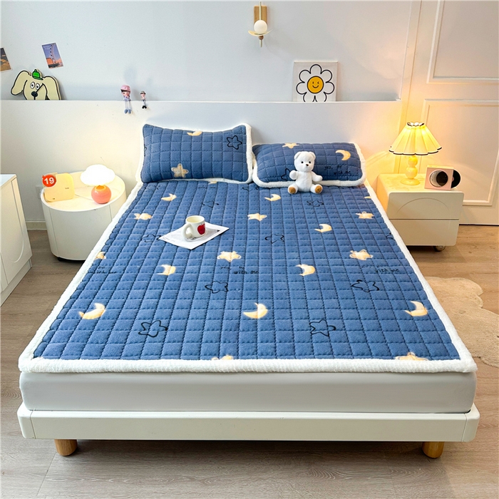 91家纺网 家纺一手货源 找家纺 喜居 2024新款印花牛奶绒床褥垫加厚宝宝绒床褥子床垫薄床垫 星月