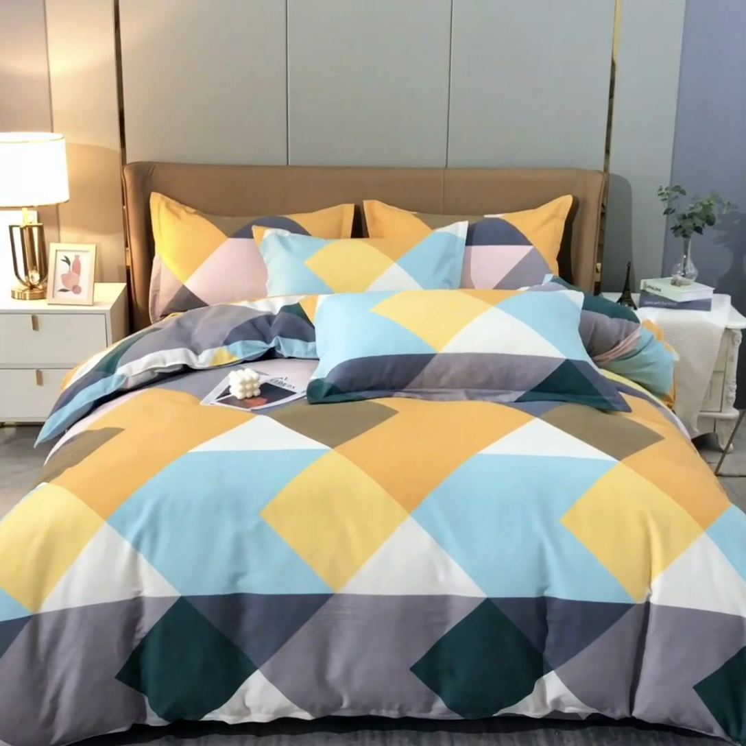 91家纺网 家纺一手货源 找家纺 晶缦家纺 2024新款典雅系-全棉活性磨毛多规格四件套 魔幻彩格