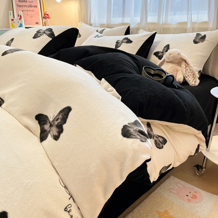 91家纺网 家纺一手货源 找家纺 （总）海岛哥哥 2025新款ins风小清新印花牛奶绒四件套