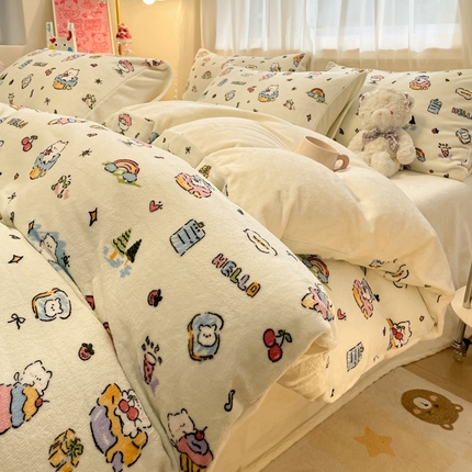 91家纺网 家纺一手货源 找家纺 （总）海岛哥哥 2025新款ins风小清新印花牛奶绒四件套