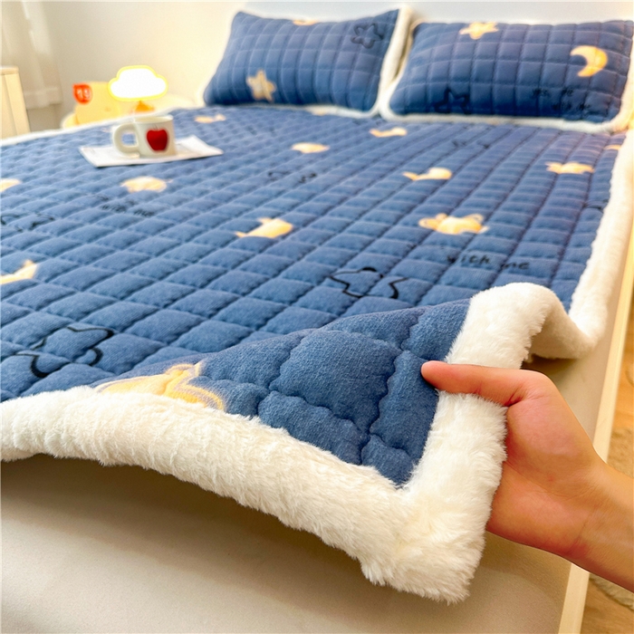 91家纺网 家纺一手货源 找家纺 喜居 2024新款印花牛奶绒床褥垫加厚宝宝绒床褥子床垫薄床垫 星月