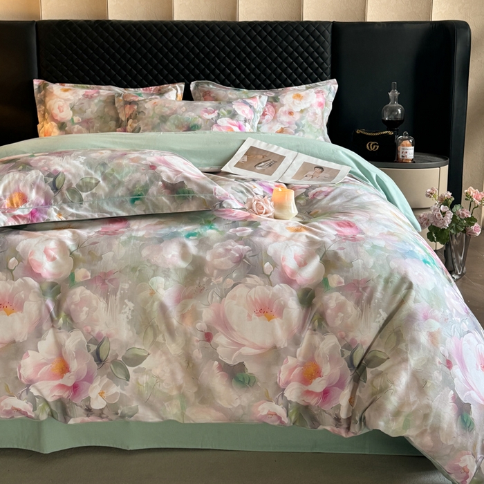 91家纺网 家纺一手货源 找家纺 涵宸家纺 2024新款全棉磨毛数码印花四件套 波漫之约