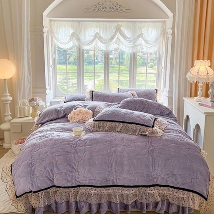 91家纺网 家纺一手货源 找家纺 网红馆（ck家纺） 2025新款牛奶绒床盖四件套-诺蔓 诺蔓-茄紫