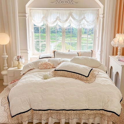 91家纺网 家纺一手货源 找家纺 网红馆（ck家纺） 2025新款牛奶绒床盖四件套-诺蔓 诺蔓-米白