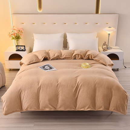 好眠好梦家纺 2024新款牛奶绒纯色单被套 奶咖色