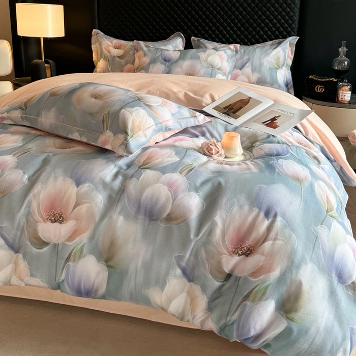 91家纺网 家纺一手货源 找家纺 涵宸家纺 2024新款全棉磨毛数码印花四件套 花海-兰