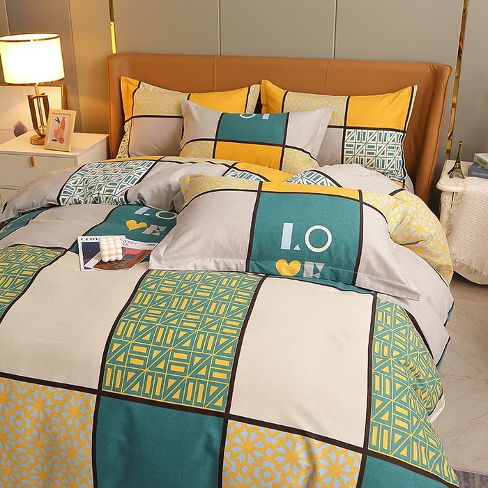 91家纺网 家纺一手货源 找家纺 晶缦家纺 2024新款典雅系-全棉活性磨毛多规格四件套 心灵驿站蓝