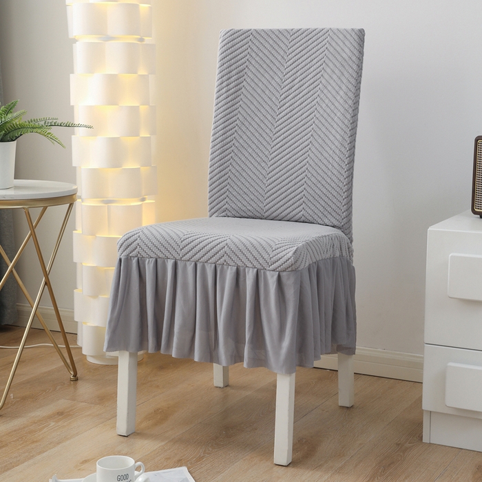 91家纺网 家纺一手货源 找家纺 千彤沙发垫 2024新款拉华绒人字纹系列裙边椅子套 裙边-人字纹-银灰