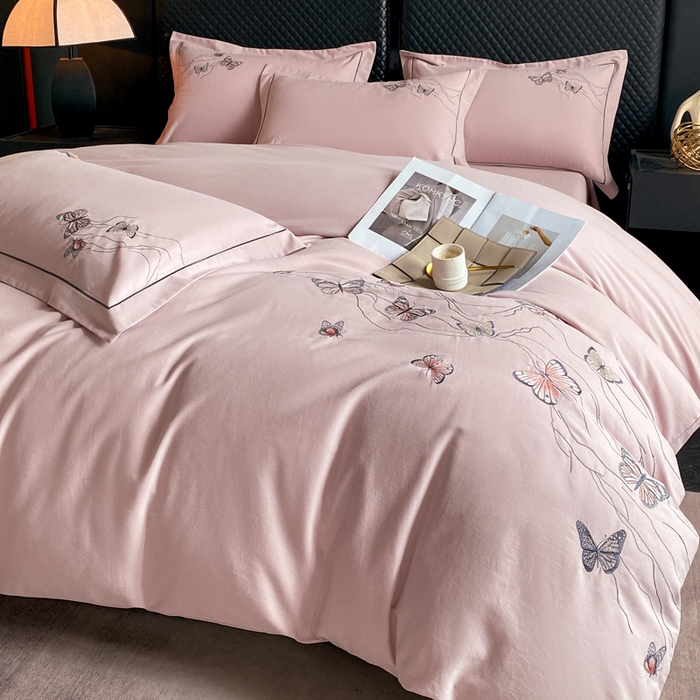 91家纺网 家纺一手货源 找家纺 涵宸家纺 2024新款全棉磨毛刺绣四件套--蝶影系列 蝶影-紫