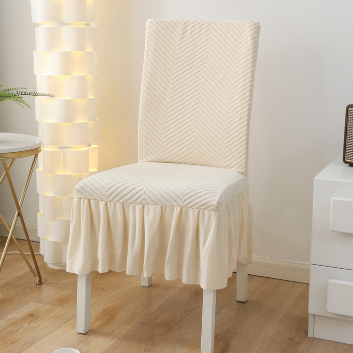 91家纺网 家纺一手货源 找家纺 千彤沙发垫 2024新款拉华绒人字纹系列裙边椅子套 裙边-人字纹-米白