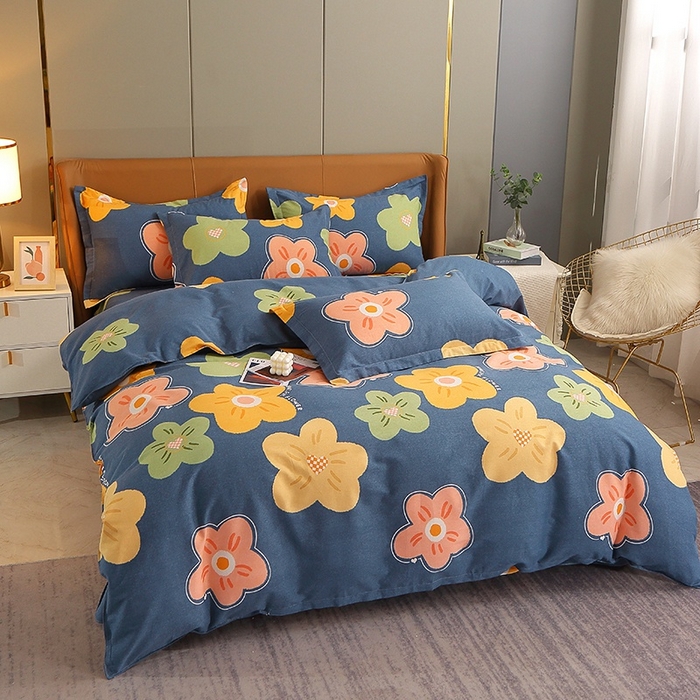 91家纺网 家纺一手货源 找家纺 晶缦家纺 2024新款典雅系-全棉活性磨毛多规格四件套 炫彩佳人蓝