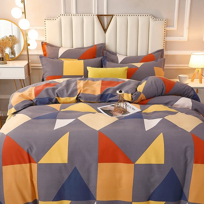 91家纺网 家纺一手货源 找家纺 晶缦家纺 2024新款典雅系-全棉活性磨毛多规格四件套 几何图形灰