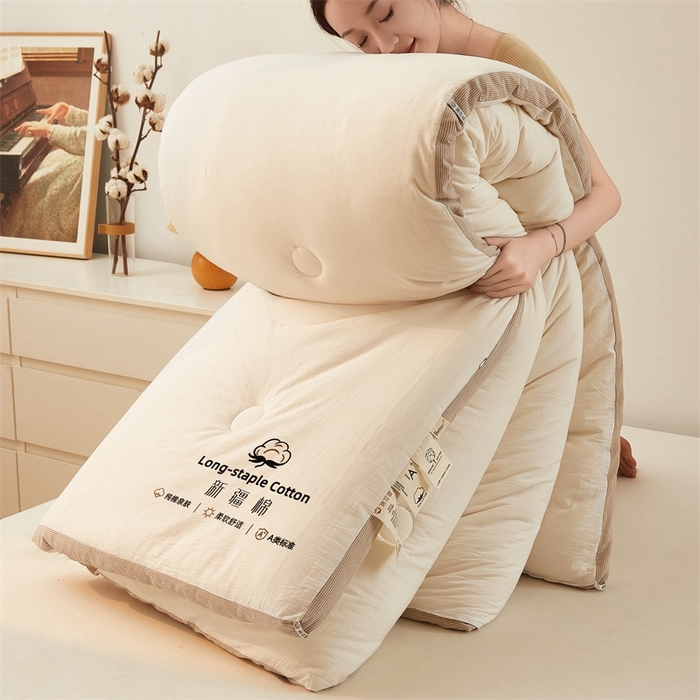 91家纺网 家纺一手货源 找家纺 创优家纺 2025新款无印风立体新疆棉花被被子冬被芯春秋被直播 新疆棉-米白