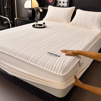 91家纺网 家纺一手货源 找家纺 好眠好梦家纺 2024新款慕丝牛奶绒单床笠 米白