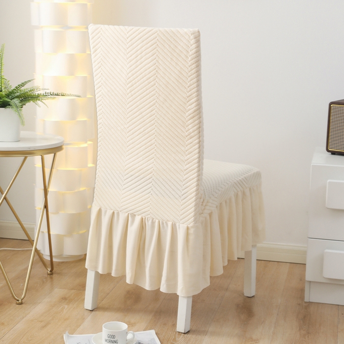 91家纺网 家纺一手货源 找家纺 千彤沙发垫 2024新款拉华绒人字纹系列裙边椅子套 裙边-人字纹-米白